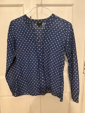 Theory Blue Dot Print Long Sleeve Blouse
